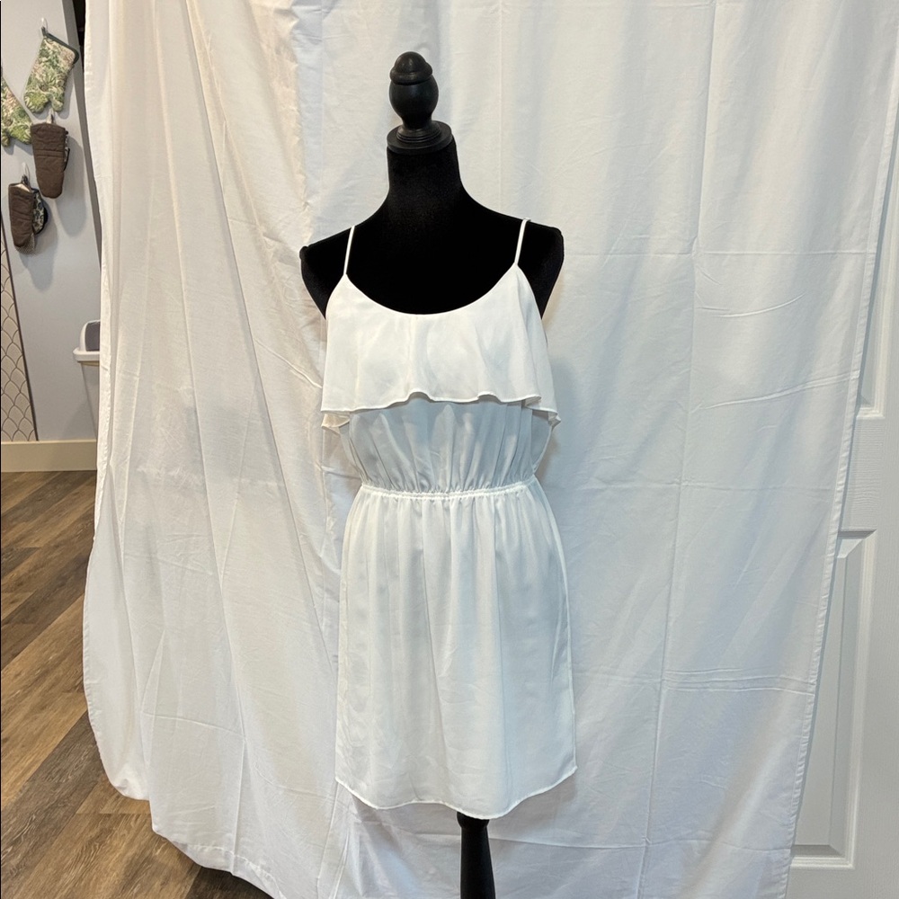 BCBGeneration White Spaghetti Strap Ruffle Dress